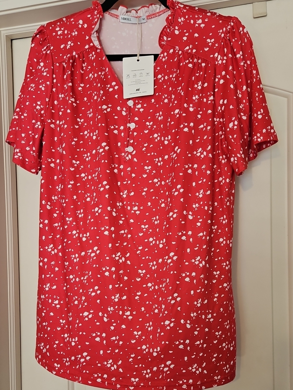 Red Short Sleeve Printed Tunic Top